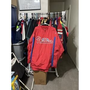 Size 2XLT- Majestic Phillies 1/4 Zip Red Pullover Windbreaker Cool Base MLB Men